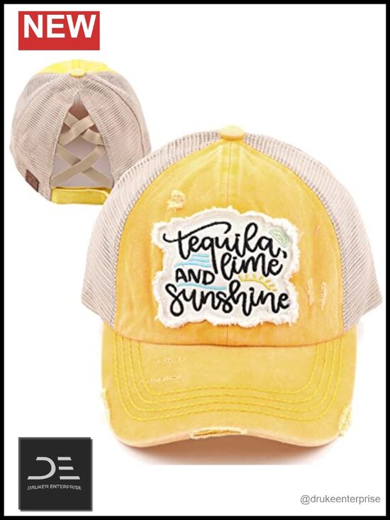 Ponytail Baseball Cap with Sayings - Criss Cross Back High Pony Adjustable Hat main image 4